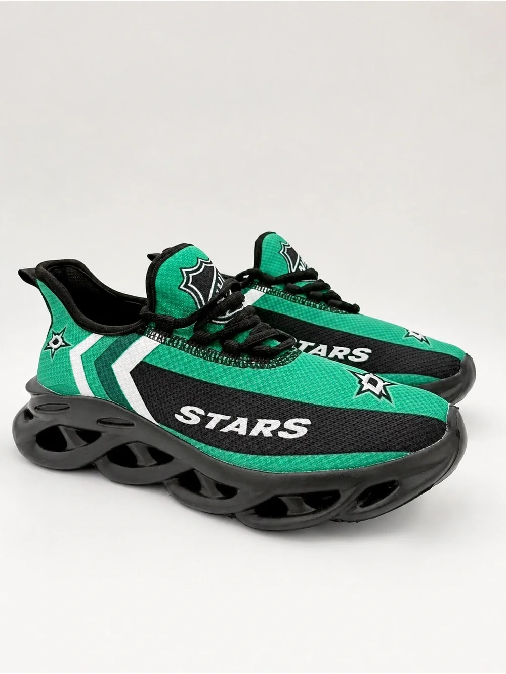 Dallas Stars Fan Athletic Sneakers Green Black Men's US 6.5 Slip On Size 39